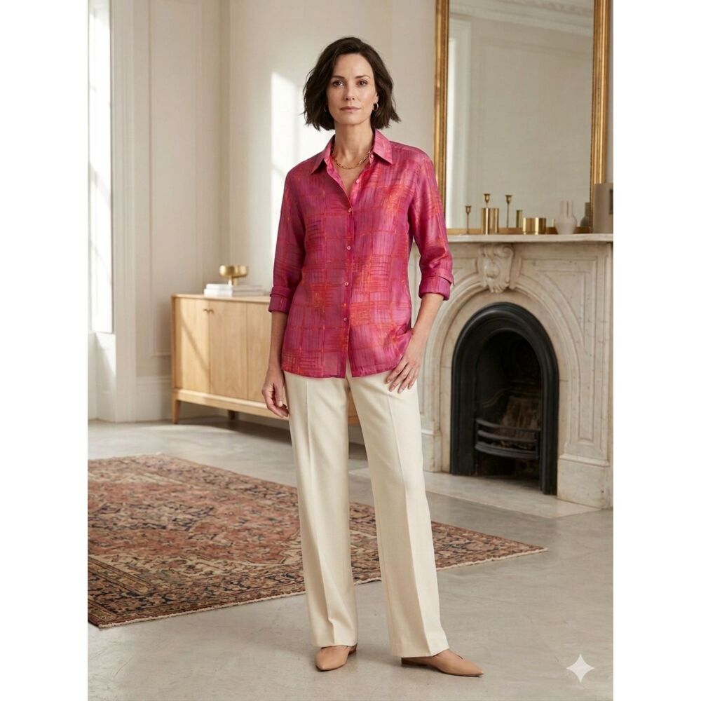 Max Mara Womens Pura Seta Silk Blouse Sz 2 Minimalist Elevated Quiet Luxury